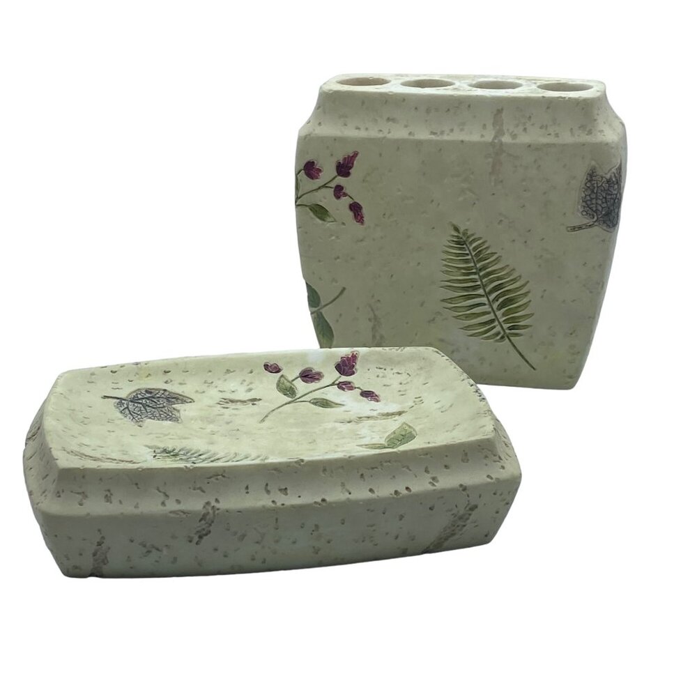Kohls Falling Leaves Soap Dish & Toothbrush Holder Set SKL Resin